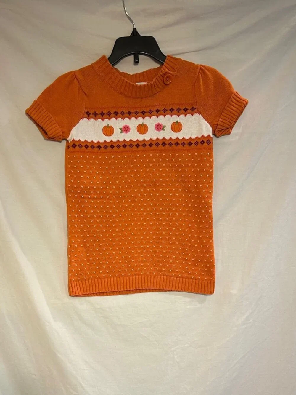 Gymboree Girls Small 5/6 Orange Pumpkin Short Sleeve Tunic Sweater Fall